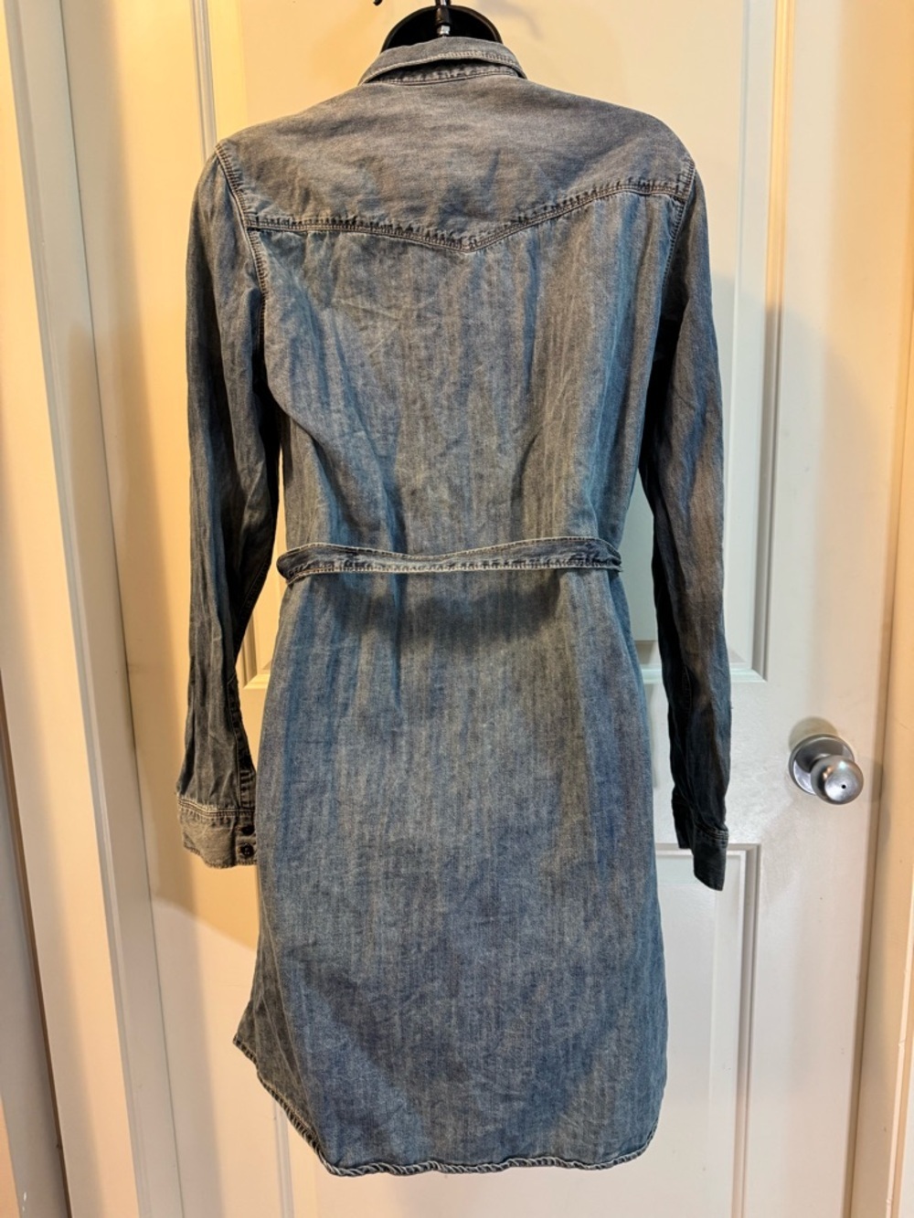 GAP 1969 Denim Shirt Dress Medium Blue Wash Long Sleeve Belted Midi - Picture 9 of 10